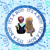 Serviette En Papier Baby Boy et son chien bleu et vert Confetti
