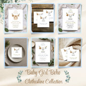Invitation Boho Clothesline Girl bleu et blanc aquarelle