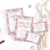 Winter Pink Silver Snowflake Baby shower Kaart