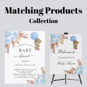 Aimant Ours en peluche Baby Shower herbe de pampas bleu g