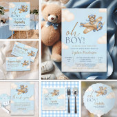 Carte D'accompagnement Baby Shower Boy with Cute Flying Teddy Bear