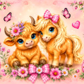 Tissu bébé vache western rose et poney