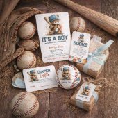 Faire-part de naissance ourson baseball QR code RS