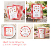 Invitation Fête Bébé BBQ Rustique Gingham Rouge