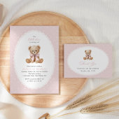 Invitation Nounours, Arc, Points roses, Premier Anniversaire