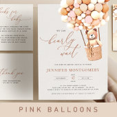 Ballons d'Ours Rose Première Invitation Fille Anni