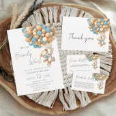 Invitation Bearly Wait Teddy Bear Baby shower Bleu Balloon