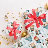 Feuille De Papier Cadeau Ours Plaid Rustique Motif de Noël d'hiver