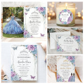 Paarse en Blauwe Bloemen Twins Quinceanera Sweet 1 Save The Date