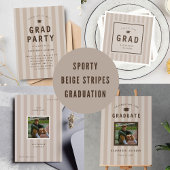 Invitation Modern Neutral Sporty Stripes Graduation Party