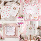 Invitation Fête de première année de la fraise, fille douce c