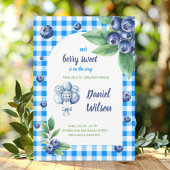 Invitation Bleu En vichy Charmante Berry Feuilles verts