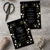 Serviette En Papier Mariage Floral Fleur sauvage élégant noir et blanc