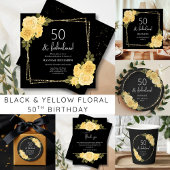Invitation Jaune noir et or Floral 50e anniversaire