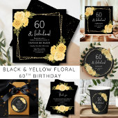 Gobelets En Papier Black | Floral or et jaune 60e anniversaire