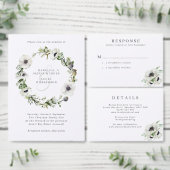 Waterverf Anemonen Zwart & Wit Winterbruiloft Wijn Etiket (Personaliseer de collectie van deze zelfstandige maker.)