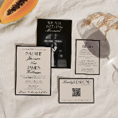 Invitation Classy Black White Old Money Fancy QR Code Wedding