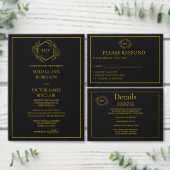 Zwart en Goud Monogram Crest bruiloft uitnodiging (Personaliseer de collectie van deze zelfstandige maker.)