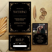 Cartons Réponse Moderne Deco | Code QR de mariage noir et or