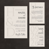 Numéro De Table Modern Black and Ivory Monogram Minimalist Wedding