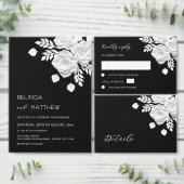 Invitation Mariage Fleurs 3D Noir Et Blanc (Personnalisez la collection de ce créateur indépendant.)