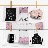Cravate Motif noir et blanc de Noël moderne sur rose