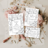 Cartons Réponse Black and White Floral Bow Wedding