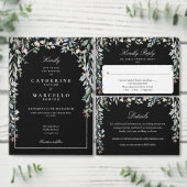 Invitation Trois Volets Mariage photo Fleur sauvage noir et blanc (Personnalisez la collection de ce créateur indépendant.)