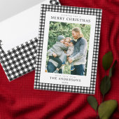 Cartes Pour Fêtes Annuelles Black and White Gingham Plaid Two Photo (Personnalisez la collection de ce créateur indépendant.)