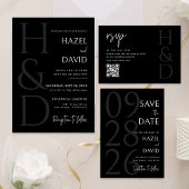 Numéro De Table Monogramme Moderne Noir et Blanc Mariage Minimalis