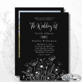 Invitation Floral noir foncé blanc élégant Merci de mariage