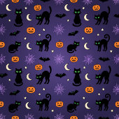 Invitation Citrouille Chat Noir Fête Violet Halloween 
