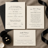 Menu Mariage de calligraphie formel noir et crème
