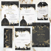 Serviette En Papier Rustique Black Gold Floral Princesse Quinceanera