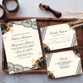 Invitation Roses en or noir dentelle crème code QR gothique m
