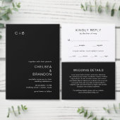 Black Monogram Modern Wedding Ronde Sticker (Personaliseer de collectie van deze zelfstandige maker.)
