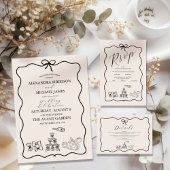 Save The Date Black Wavy Whimsical Italien Mariage de doodle