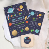 Sticker Rond Fête d'anniversaire Fusée spatiale