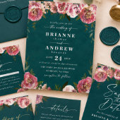 Menu Mariage Floral Vert Sarcelle Profond Chic Blooming