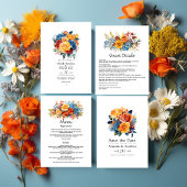 Blauw, Sinaasappel, Geel en Rood Bloemen Bruiloft Save The Date