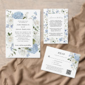 Invitation Mariage bleu et blanc Hydrangea Rose blanche (Personnalisez la collection de ce créateur indépendant. )
