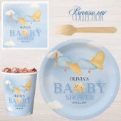 Invitation Avion, Nuages & Etoiles, Bleu, Bébé garçon, mignon