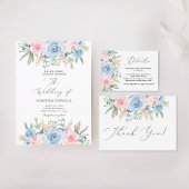 Blauw en roze bruiloft kaart