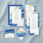 Elegante Blauw en Goud Waterverf Tafelnaam