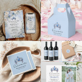 Blauw & Ivoorkleurig Bloemmotief Quinceañera Kaart