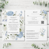 Invitation Mariage bleu et blanc Hydrangea Rose blanche (Personnalisez la collection de ce créateur indépendant.)