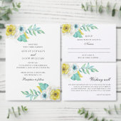 Cartons Réponse Fleur bleue et jaune. Mariage à la menthe (Personnalisez la collection de ce créateur indépendant.)