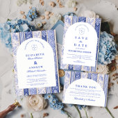 Invitation Patchwork de mariage en carreaux de Delft bleus