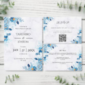 Étiquette Blue Elegant flower summer wedding return address (Personnalisez la collection de ce créateur indépendant.)