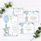 Carte De Remerciements Ballon bleu à éléphant eucalyptus vert